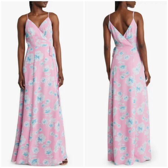 💕WAYF💕 The Angelina Floral Wrap Gown ~ Mauve Pink Floral Print Small S NWT - Picture 1 of 16